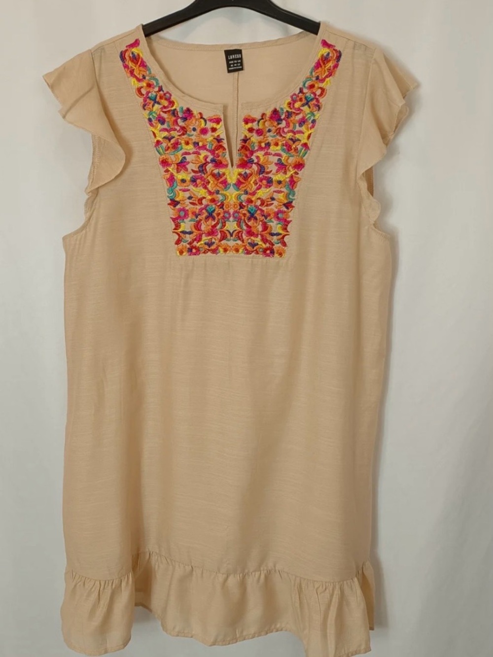 Loness Cream Mini Dress with Multicolor Floral Embroidery